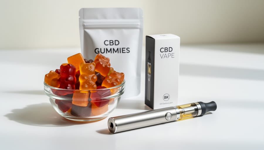 CBD vape pen and CBD gummies shown side by side on a clean surface