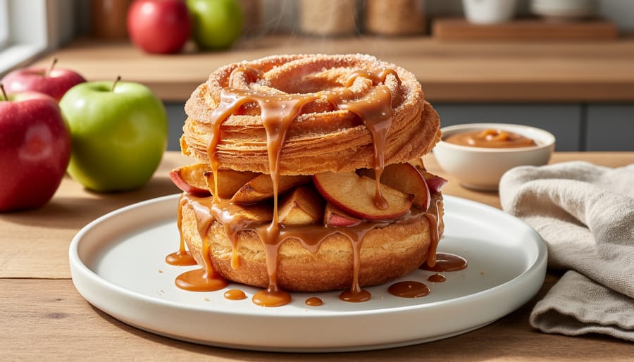 Apple cruller pastry with caramel highlights alongside a vape bottle theme for Psycho Cruller Apple